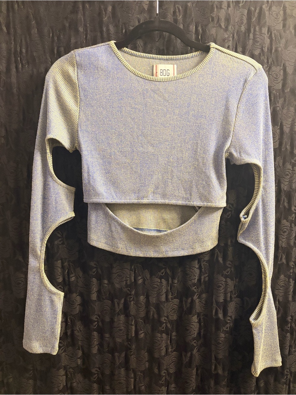 Urban Outfitters Electric Blue/Green Cutout Long-Sleeve Cropped Top
